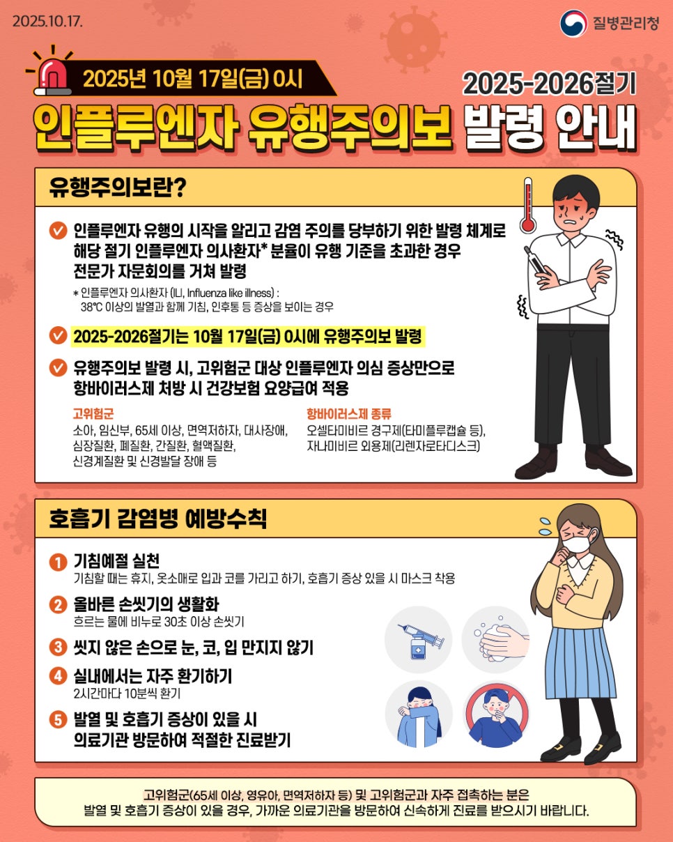 인플루엔자 유행주의보 발령 안내(2025~2026절기) 이미지 1